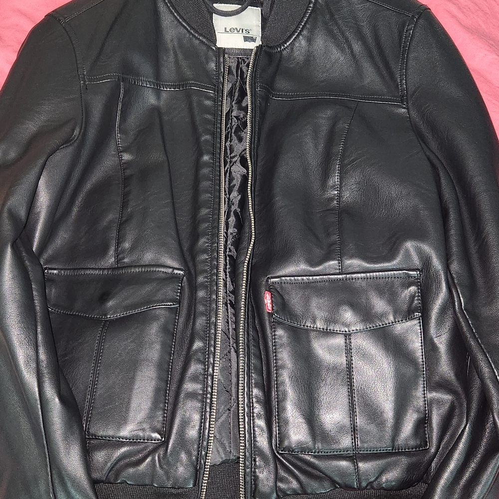 Levi's Black Leather Hooded Bomber Jacket - Picture 5 of 12